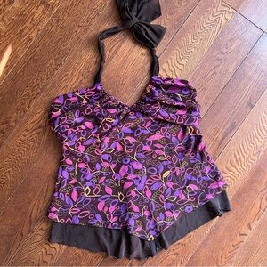 Vtg Y2K Babydoll Halter Top Women’s Sz 1X Purple Floral Earth Fairy Whimsigoth